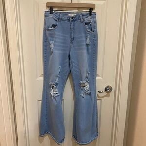 Almost Famous‎ Y2K Distressed High Rise Flare Jeans Size 9